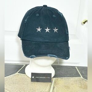 John Varvatos Star USA 3 Star Embroidered Distressed Cap Navy